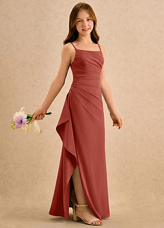 Azazie Cannoli Girls Formal Blumenmädchenkleider A-Linie Plissee Chiffon Kleid Terrakotta image1