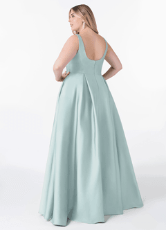 Azazie Neve Bridesmaid Dresses Mist Ball-Gown with Pockets Stretch Satin Dress image8
