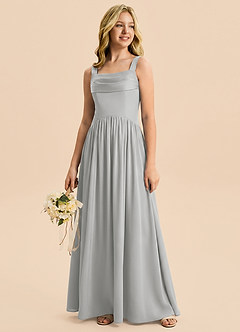 Azazie Drew Junior Silver A-Line Pleated Stretch Satin Dress image5