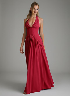 Azazie Alicia Bridesmaid Dresses Scarlet A-Line Pleated Chiffon Dress image4