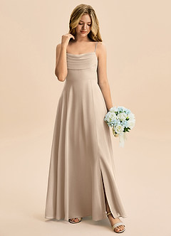 Azazie Bear Junior Jurk van Chiffon met A-Lijn Geplooid Taupe image3