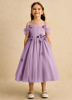 Azazie Juni Abiti da Ragazza di Fiori Abito Principessa in Tulle Plissettato Glicine image5