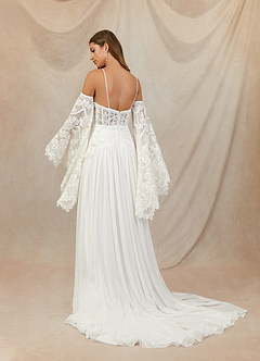 Azazie Rhya Wedding Dresses Diamond White Champagne A-Line Off the Shoulder Lace Dress image2
