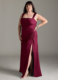 Azazie Jesaphine Bridesmaid Dresses Burgundy Sheath Bow Stretch Satin Dress image11