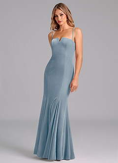 Azazie Yinnie Bridesmaid Dresses Dusty Blue Mermaid Strapless Velvet Convertible Dress image7
