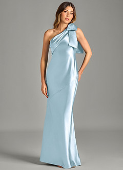 Azazie Yuanna Bridesmaid Dresses Sky Blue Mermaid One Shoulder Metallic Satin Dress image4
