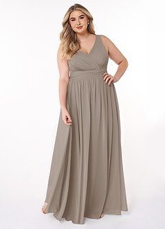 Azazie Kora Bridesmaid Dresses Taupe A-Line Pleated Chiffon Dress image7