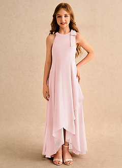 Azazie Boop Junior Formal Flower Girl Dresses Blushing Pink A-Line Bow Chiffon Dress image3
