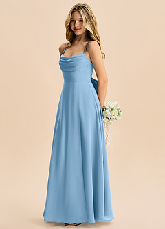 Azazie Bear Junior Steel Blue A-Line Pleated Chiffon Dress image5