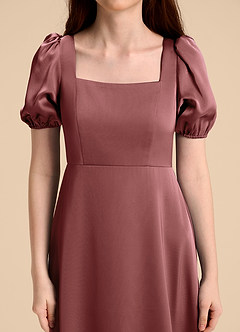 Azazie Briar Junior Robe Trapèze en Satin extensible Arc Améthyste image8