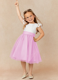 Azazie Vetty Flower Girl Dresses Ivory Candy Pink A-Line Lace Tulle Dress image1
