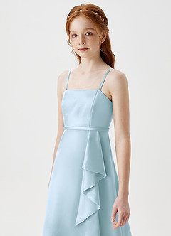 Azazie Kaylee Junior Sky Blue A-Line with Belt Metallic Satin Dress image6