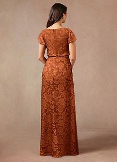 Azazie Lehi vestidos de madre de la novia Vestido de Naranja Quemada de Devorado Floral de Corte en A con Cuello de barco image2