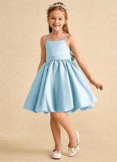 Azazie Davine vestidos de niña de las flores Vestido de Azul Cielo de Satin Mate de Corte En A con Tirante Espagueti image5