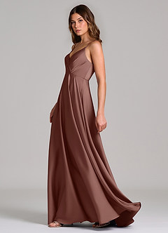 Azazie Amani Bridesmaid Dresses Espresso A-Line Pleated Stretch Satin Dress image3