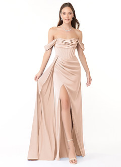 Azazie Amyra Vestidos de damas de honor Vestido de Rosa Rubor de Satén Elástico de Corte Recto Convertible con Vestidos sin tirantes image1