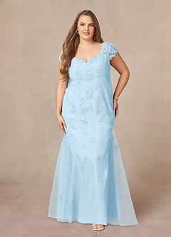 Azazie Marbella Abiti per la Madre della Sposa Abito Sirena in Pizzo con Scollo Queen Anne e Paillettes Azzurro image8