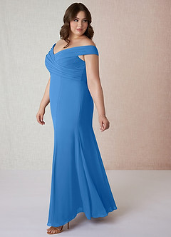 Azazie Lecia Bridesmaid Dresses Blue Jay Empire Off-The-Shoulder Pleated Chiffon Convertible Dress image10