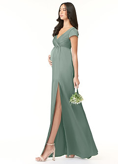 Azazie Allessia Gravid brudtärna klänningar Klä A-Line Plisserad Golvlängd Stretch Satin image3
