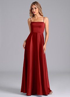 Azazie Elita Bridesmaid Dresses Pomegranate A-Line Pleated Stretch Satin Dress image6