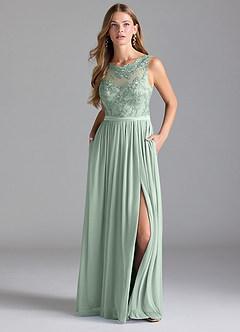 Azazie Elly Bridesmaid Dresses Agave A-Line Lace Mesh Dress image1