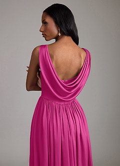 Azazie Novi Bridesmaid Dresses Fuchsia A-Line with Pockets Stretch Satin Dress image4