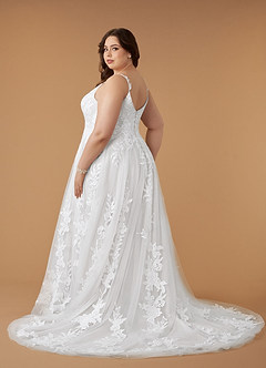 Azazie Delaina Wedding Dresses Diamond White A-Line V-Neck Sequins Tulle Dress image15