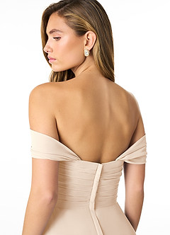 Azazie Kaitlynn Robes de demoiselle d'honneur Robe Empire Convertible en Mousseline de soie Gerafft Albâtre Blanc image6
