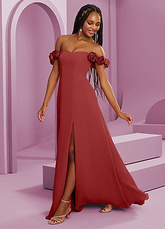 Barbie ♥ Azazie Robes de demoiselle d'honneur Robe Trapèze Convertible en Mousseline de soie Épaule décolletée Rouille image7