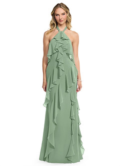 Azazie Velma Brautjungfernkleider A-Linie Seitliche Cut-Outs Chiffon Kleid Matcha image1