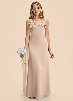 Azazie Chelsea Junior English Rose Sheath Pleated Stretch Satin Dress image4