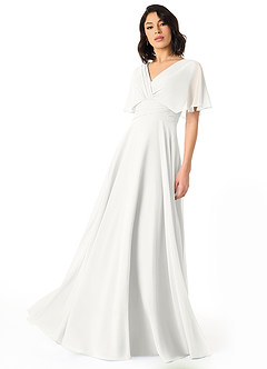 Azazie Pamela Robes de demoiselle d'honneur Robe Trapèze en Mousseline de soie Col V plissé Blanc image4