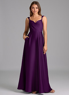 Azazie Beatrice 신부 들러리 드레스 A라인 스윗하트 네크라인 스트레치 새틴 바닥 길이 드레스 image1