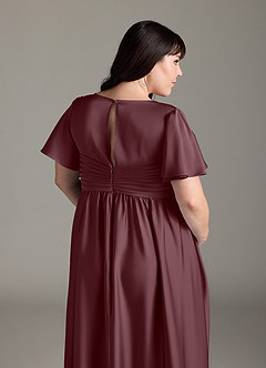 Azazie Verna vestidos de dama de honor de maternidad Vestido de Corte En A Volante Hasta el suelo Satén Elástico image10