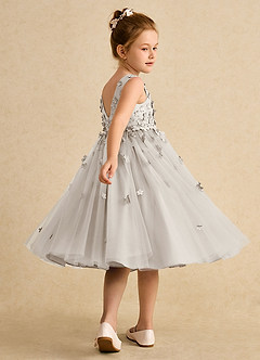 Azazie Lana Flower Girl Dresses Frost A-Line Sleeveless Matte Satin Dress image4