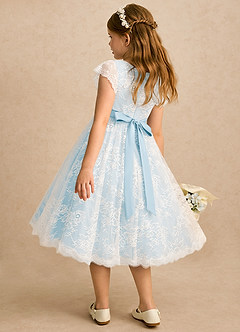 Azazie Maisie Flower Girl Dresses Ivory Sky Blue A-Line Lace Dress image5
