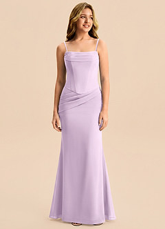 Azazie Sorrel Junior Frosted Lilac Mermaid Pleated Chiffon Dress image6