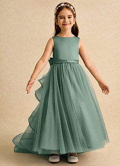 Azazie Lior Flower Girl Dresses Eucalyptus Ball-Gown Pleated Tulle Dress image6