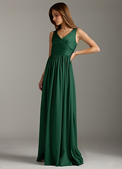 Azazie Keyla Bridesmaid Dresses Dark Green A-Line Pleated Stretch Satin Dress image6