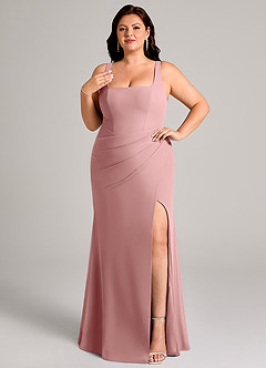 Azazie Mero At-home Try On Dresses Black Sheath Pleated Chiffon Dress image11