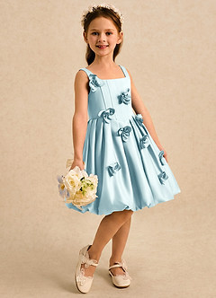 Azazie Lillian Blumenmädchenkleider Ballkleid Plissee Matte Satin Kleid Seegrün image4