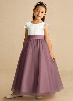 Azazie Pookie Flower Girl Dresses Vintage Mauve A-Line Lace Tulle Dress image1