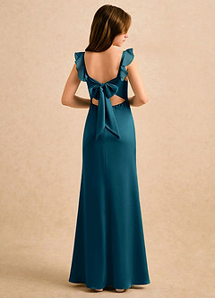 Azazie Novalie Girls Formal Flower Girl Dresses Ink Blue Mermaid Bow Stretch Satin Dress image1