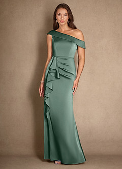 Azazie Hamptons Mother of the Bride Dresses Eucalyptus A-Line Pleated Stretch Satin Dress image4