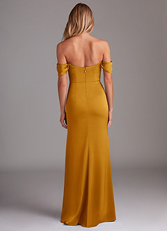 Azazie Saige Brautjungfernkleider Etui Schulterfrei Stretch-Satin Kleid Butterscotch image10