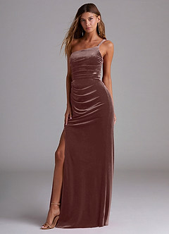 Azazie Eren Brautjungfernkleider Etui One-Shoulder Samt Kleid Espresso image1