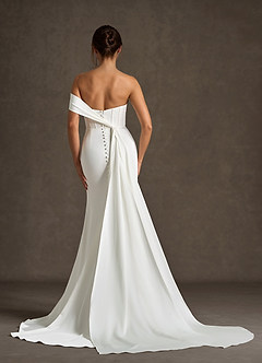 Azazie Grace Wedding Dresses Diamond White Mermaid Off the Shoulder Crepe Back Satin Dress image5