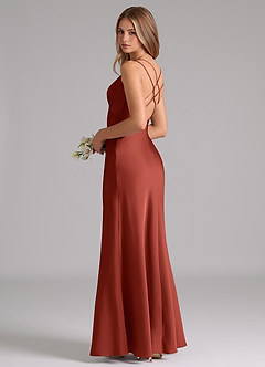 Azazie Suttona Bridesmaid Dresses Terracotta A-Line Pleated Stretch Satin Dress image1