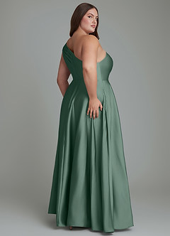 Azazie Melanie Bridesmaid Dresses Eucalyptus A-Line Off the Shoulder Stretch Satin Dress image8
