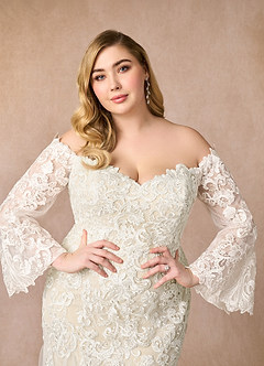 Azazie Arlette Wedding Dresses Diamond White Champagne Mermaid Sweetheart Sequins Tulle Dress image12